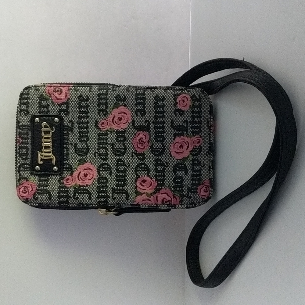 🍀 Juicy Couture 🍀 Pink Flower Bloom Black Phone Credit Card Crossbody Bag 🍀